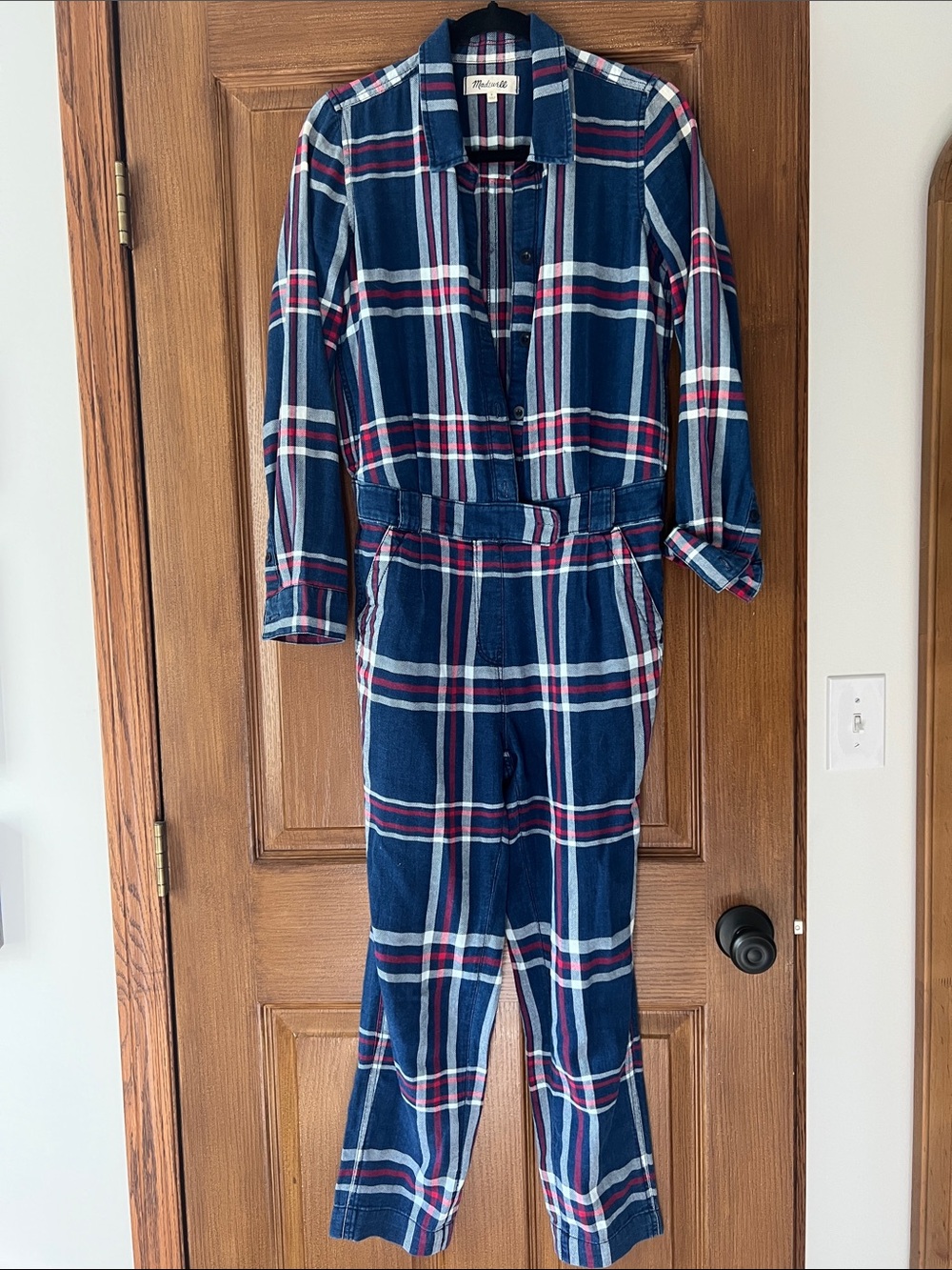 Madewell- S Denim-plaid One-Piece Romper